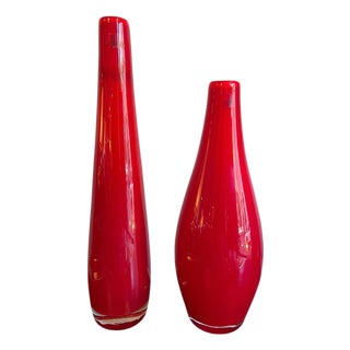 Red Murano Glass Vases by Lavento for Richard Ginori, 1960, Set of 2 For Sale