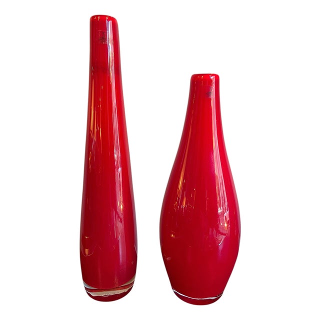 Red Murano Glass Vases by Lavento for Richard Ginori, 1960, Set of 2 For Sale