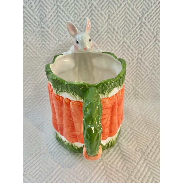 Vintage Majolica Style Ceramic Bunny Rabbit and Carrots Pitcher For Sale - Image 4 of 12