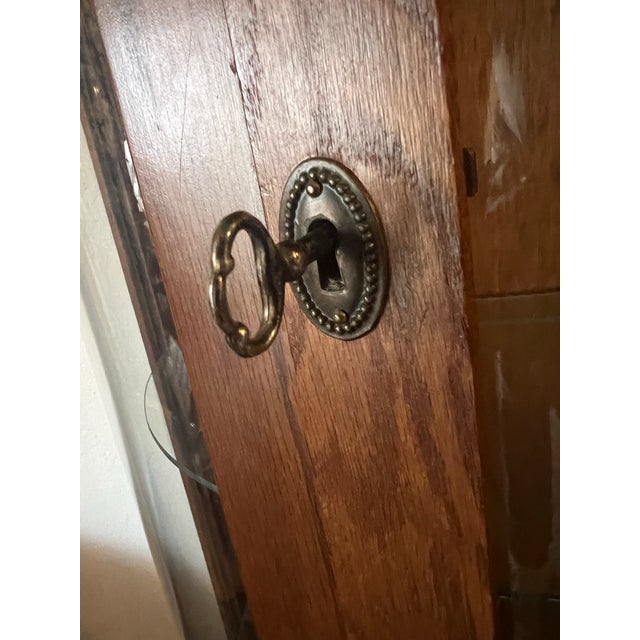 Wood Vintage Petite Oak Curved Glass Curio Cabinet – 1990s For Sale - Image 7 of 12