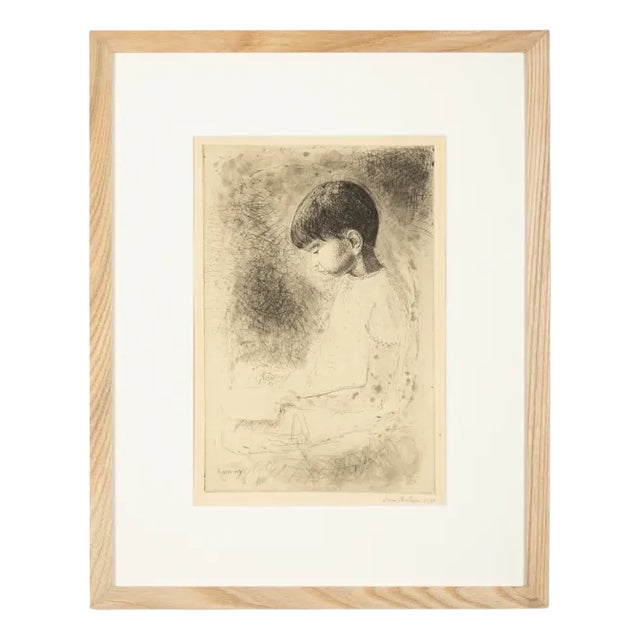 Louis Bastin, Study of a Boy, Etching on Paper, Framed For Sale