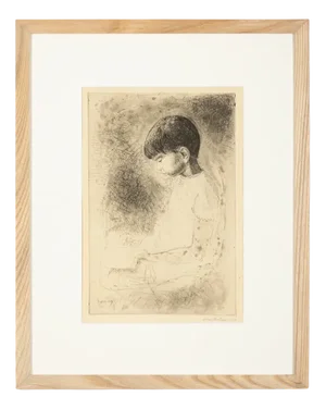 Louis Bastin, Study of a Boy, Etching on Paper, Framed