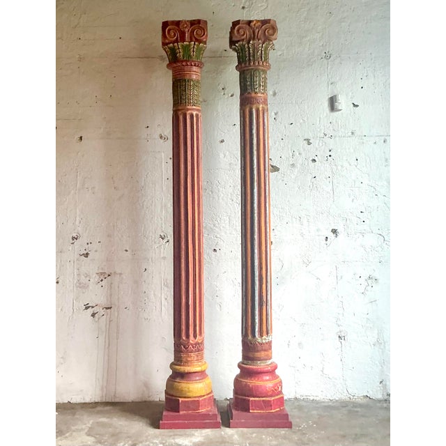 Farmhouse Vintage Boho Carved Corinthian Columns - A Set of 2 For Sale - Image 3 of 9