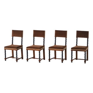 Swedish Grace Baroque Revival Chairs in Brown Velvet, 1940s, Set of 4 For Sale