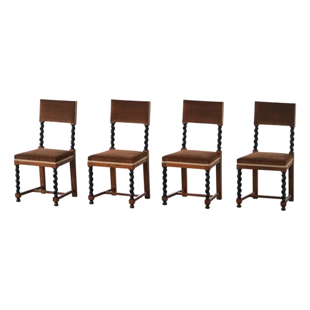 Swedish Grace Baroque Revival Chairs in Brown Velvet, 1940s, Set of 4 For Sale