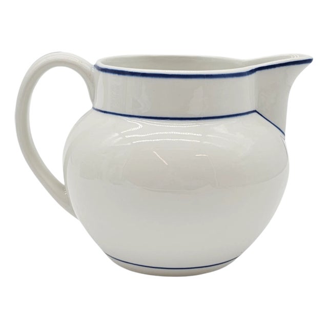 Viana Do Castelo Hand-Signed Cream & Blue Pitcher – Portuguese Pottery Classic For Sale