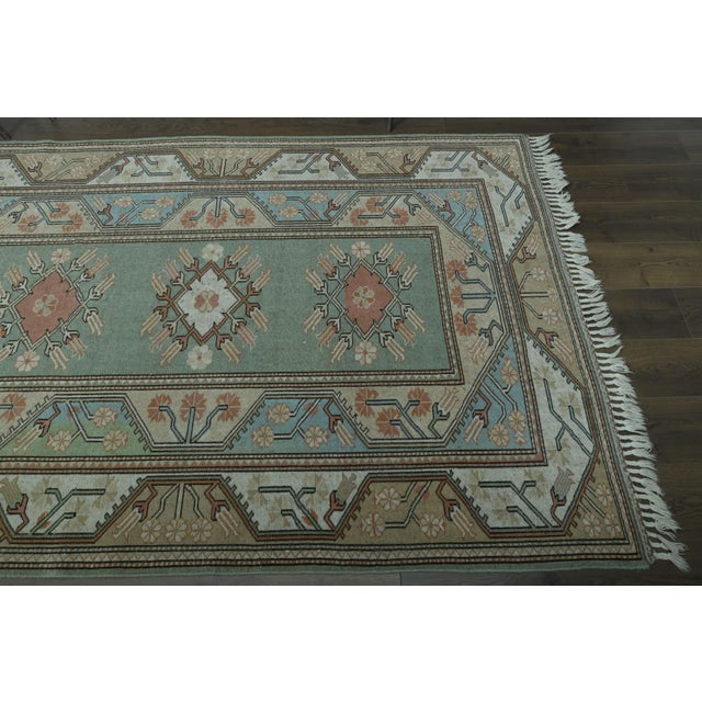1970s Vintage Turkish Handmade Wool & Cotton Green Area Rug | Chairish