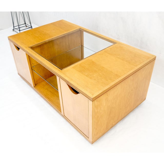 Large Box Shape Glass Top Birch Plywood Deep Drawers Storage Coffee Table MCM For Sale - Image 10 of 12