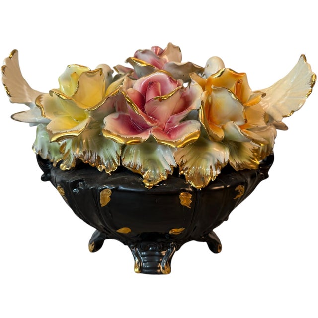 Ceramic Vintage Italian Capodimonte Porcelain Floral Centerpiece With Doves For Sale - Image 7 of 10