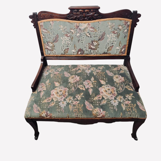 Brown Antique Eastlake Style Carved Settee For Sale - Image 8 of 12