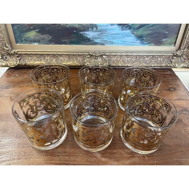 1970s 1970s Mid-Century Georges Briard Gold-Toned Lowball Glasses - Set of 6 For Sale - Image 5 of 9
