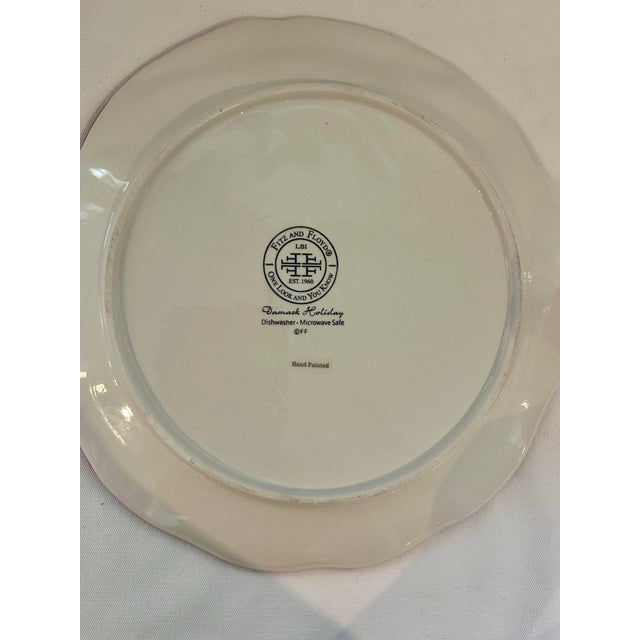 Red 2009 Fitz and Floyd “Damask Holiday” Salad Plate and Coupe Bowl Set - 2 Pieces For Sale - Image 8 of 10