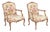 Pair of Antique Louis XV Carved Walnut Fauteuils Arm Chairs W Ralph Lauren Floral For Sale