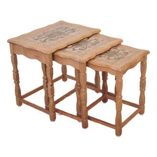 1960s Oak and Ceramic Side Table Attributed to Henning Kjærnulf For Sale