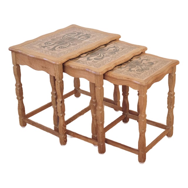 1960s Oak and Ceramic Side Table Attributed to Henning Kjærnulf For Sale