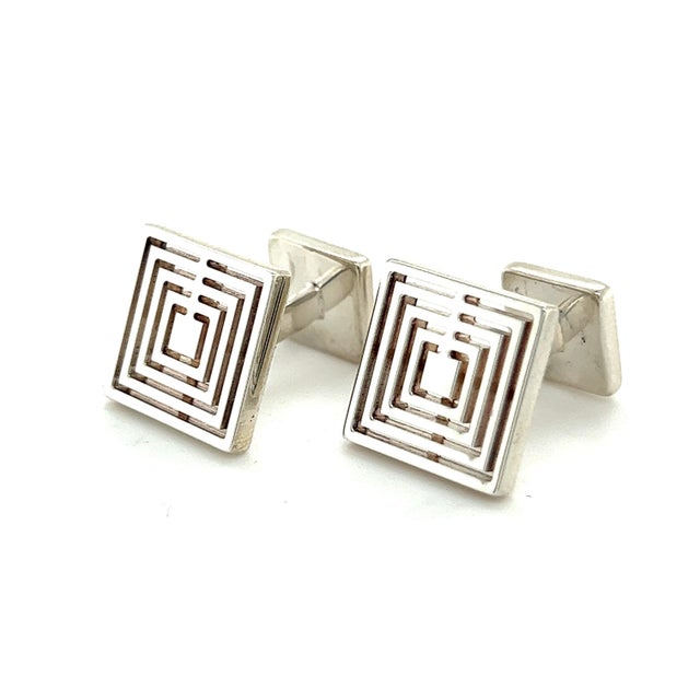 1990s Pair of Tiffany & Co Estate Mens Cufflinks Sterling Silver For Sale In New York - Image 6 of 8
