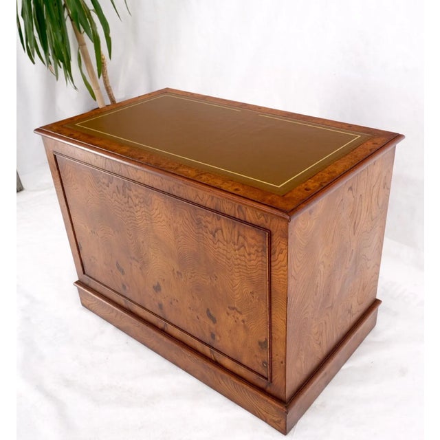 4 Drawers Embossed Leather Top Burl Wood File Cabinet Credenza w/ Key For Sale - Image 12 of 13