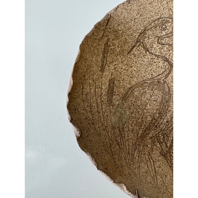 80's Vintage Janel Hand Painted Heron Artist Pottery Wall Art For Sale - Image 4 of 7