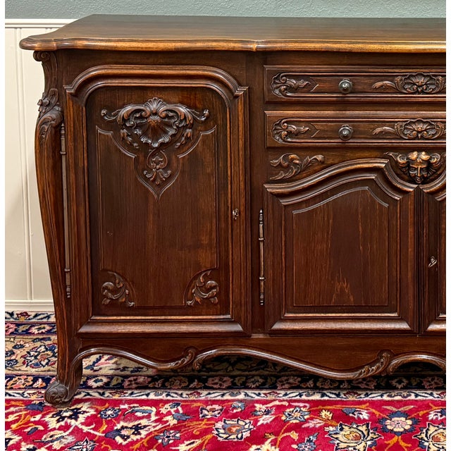 1920s Antique French Sideboard Server Buffet Carved Dark Oak Louis XV C. Early 20th C For Sale - Image 5 of 18