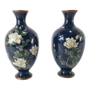 Late 19th Century Pair of Japanese Cloisonne Enamel Vases