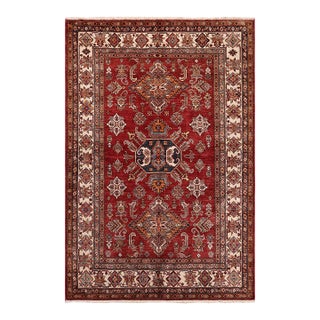 Rustic Super Kazak Red/Beige Wool Rug- 5'1'' X 6'0'' For Sale