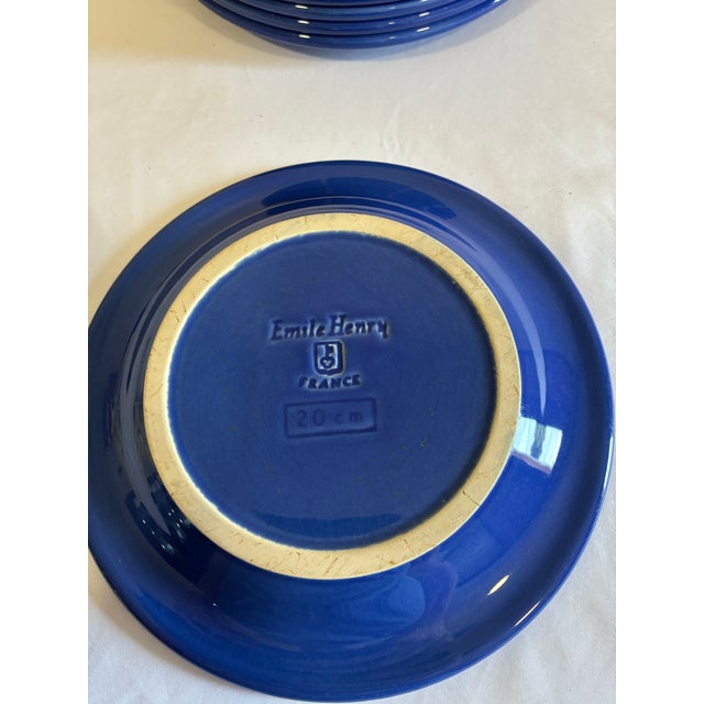 Vintage Emile Henry France Cobalt Blue Ribbed Salad Plates, Set of 11 For Sale - Image 10 of 10
