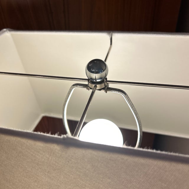 Chrome Crackle Finish Ceramic Tabletop Lamp With Custom Linen Shade For Sale In Miami - Image 6 of 8