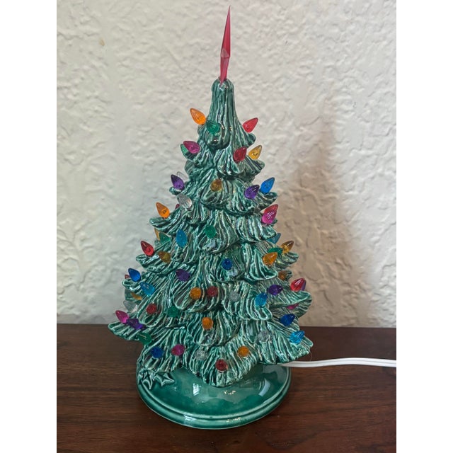 Mid 20th Century Vintage Ceramic Lighted Table Top Christmas Tree For Sale - Image 5 of 8