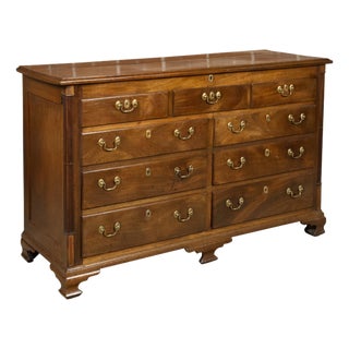 English Walnut 19th Century Flip Top Sideboard with Drawers and Brass Hardware For Sale