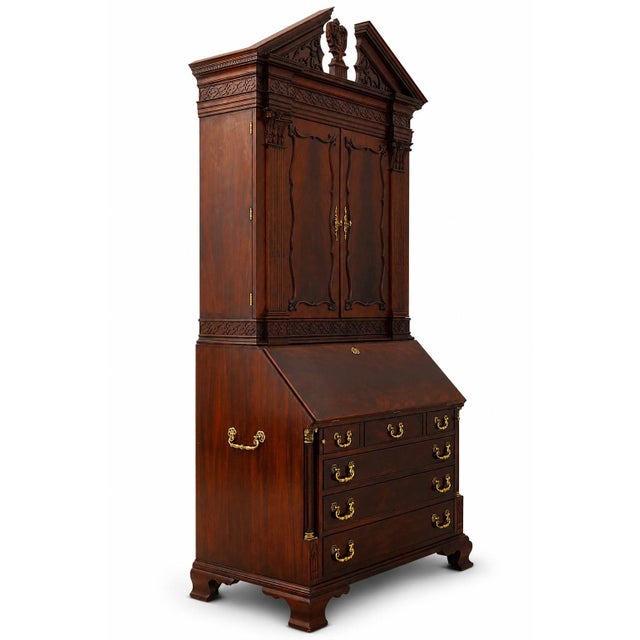 Age: c2004 Details: #29 Finish Fitted Interior Key Locking w. Key 2 Pieces Adjustable Shelves Bracket Feet Fine Carved...