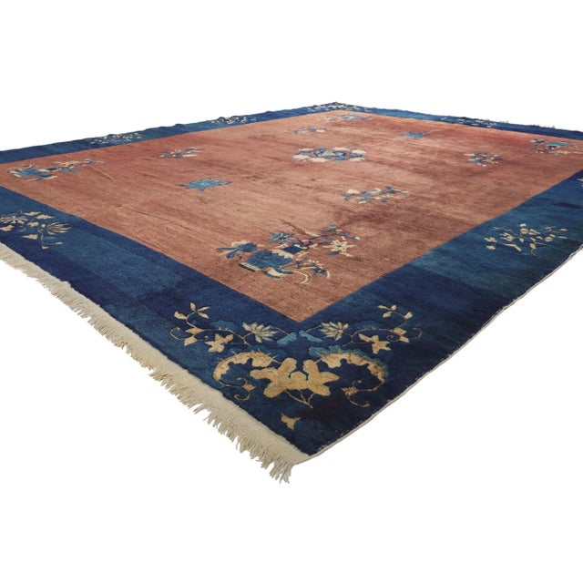 78422 Antique Chinese Peking Rug, 09'00 x 11'02. Chinoiserie chic meets earth-tone elegance in this hand knotted wool...