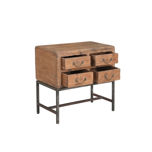 Vintage Indian Teakwood 4-Drawer Chest on Iron Legs For Sale - Image 4 of 5