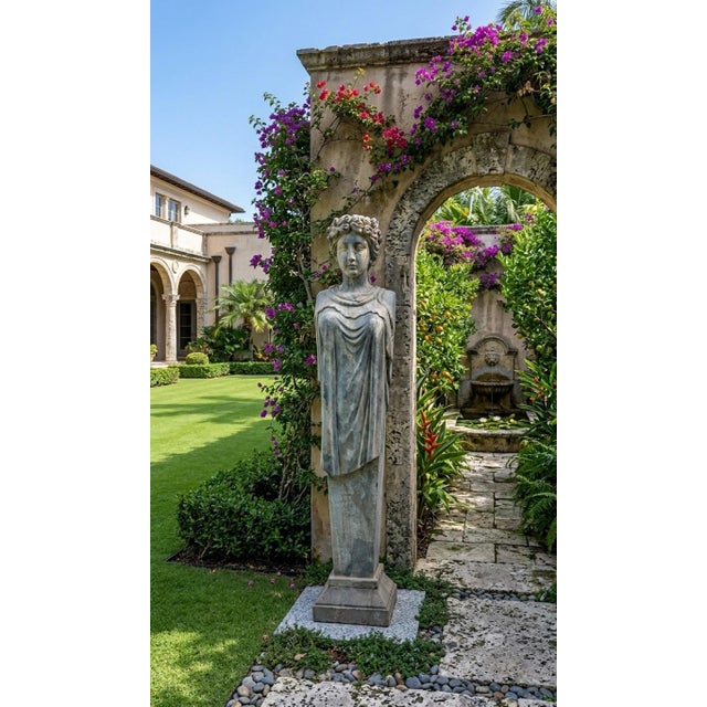 Grand Neoclassical Carved Granite Flora Term Herm Statue For Sale - Image 9 of 11