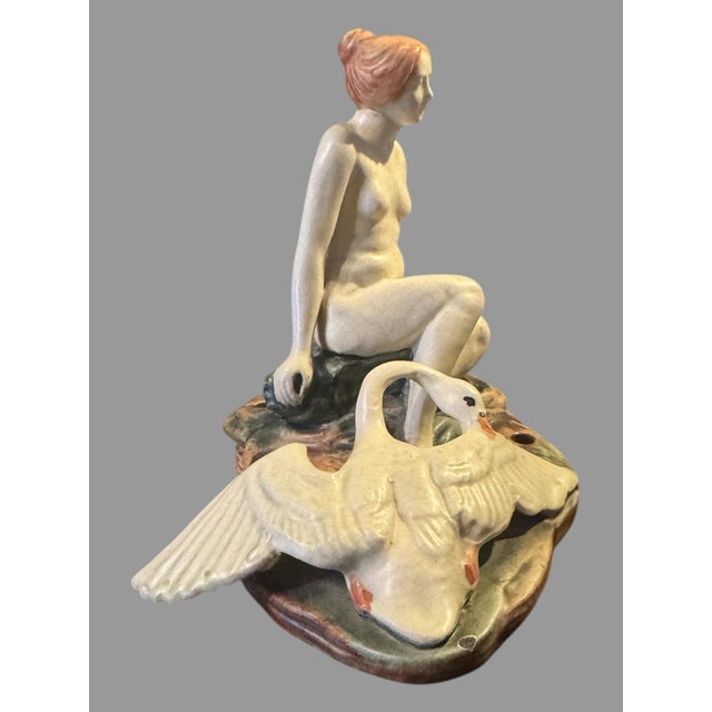 Vintage Weller Muskota Art Pottery Figural Art Nouveau Leda & Swan Flower Frog In very good original condition showing...