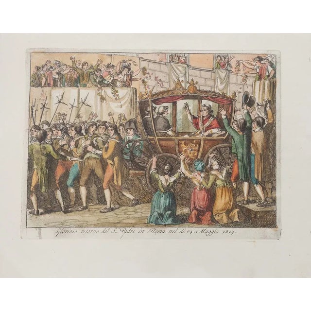 Glorious Return of the Holy Father in Rome is an original Hand-colored etching artwork realized by Italian artist...