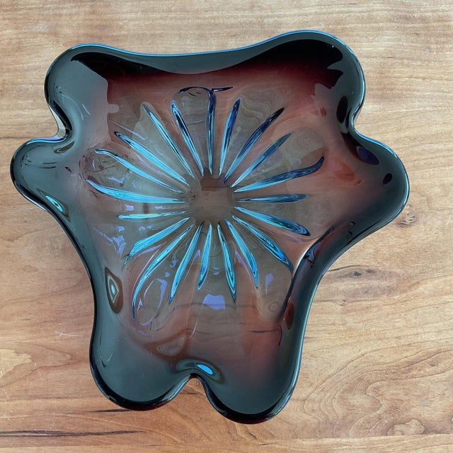 Vintage Mid Century Murano-Style Italian Art Glass Bowl Purple & Blue 10.5 For Sale - Image 9 of 10