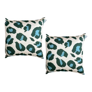 Pair of Leopold Green & Blue Leopard Spots Pillow For Sale