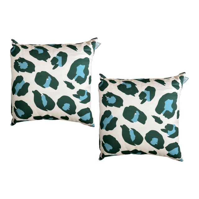 Pair of Leopold Green & Blue Leopard Spots Pillow For Sale