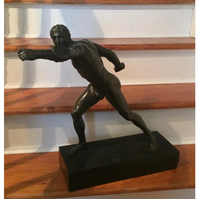 Very large antique 19th century French Grand Tour bronze figure of an athlete mounted on original black slate base....
