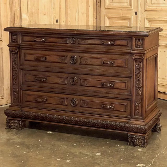 Renaissance Antique Italian Renaissance Walnut Marble Top Commode For Sale - Image 3 of 13