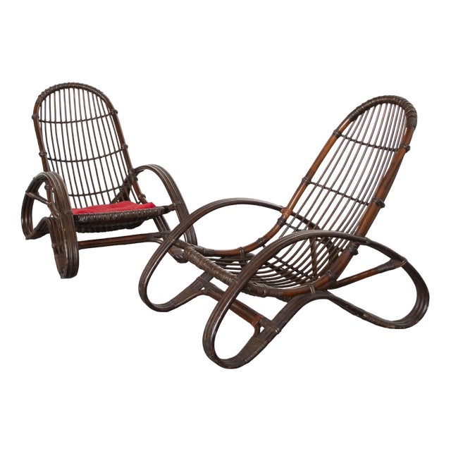 Set of Italian Guinea Cane Wicker Armchairs, 1960s For Sale