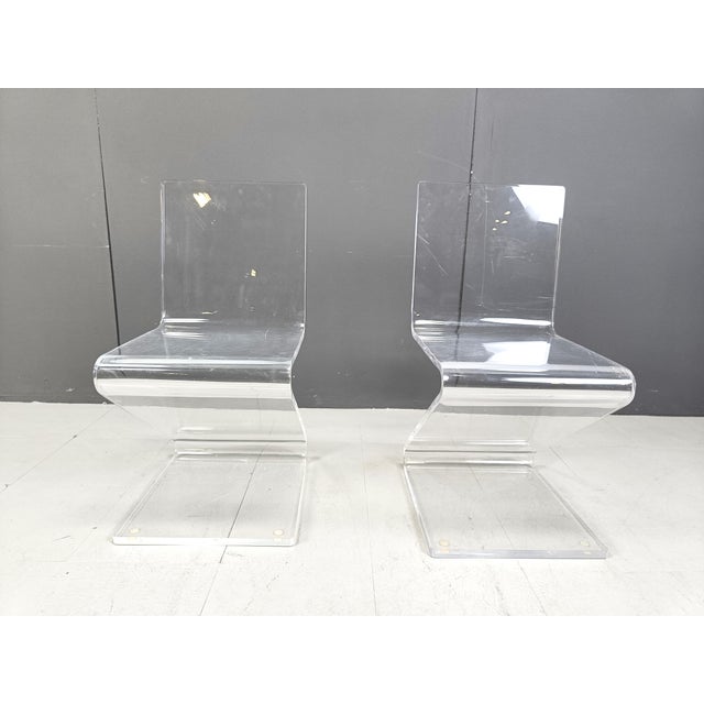 Acrylic Glass Zigzag Dining Chairs, 1980s, Set of 2 For Sale - Image 8 of 10