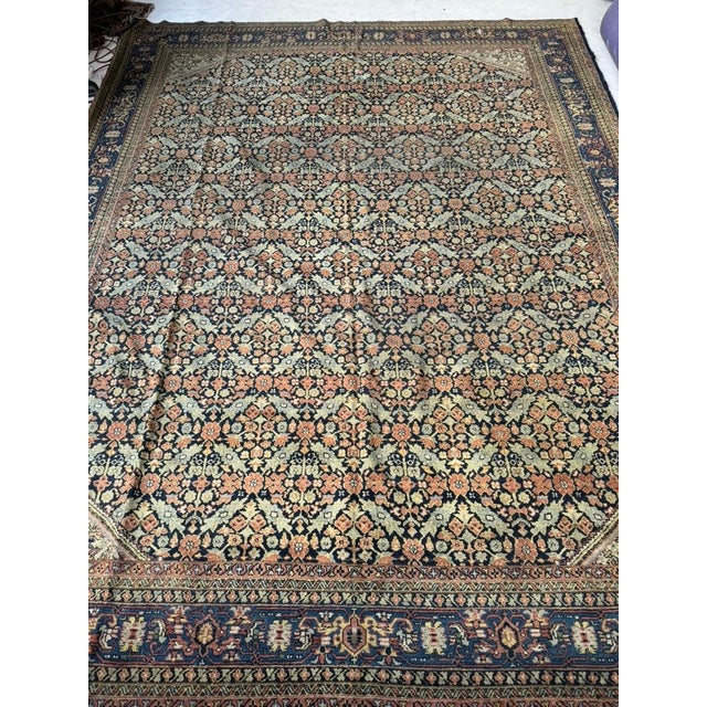 Turkish DESIGNER'S DREAM Oversized Antique Turkish Beauty in a Tight Lattice Pattern with Decorative Greens, Blues, Rust, Gold, Denim Palette | ~ 11 x 14 For Sale - Image 3 of 7
