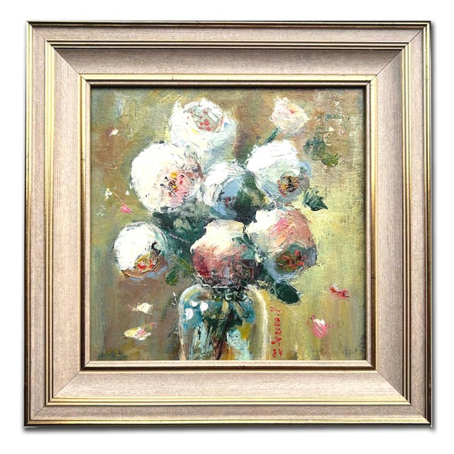 Gold Framed Floral White Flowers Peonies Bouquet Original Painting by Valeriya Serova For Sale - Image 8 of 14