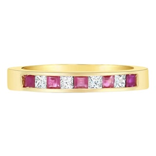 Ruby Diamond Channel Set Wedding Band .50cttw 14K Yellow Gold, Size 3 For Sale