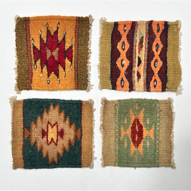 Vintage Southwestern Wool Textile Coasters, Set of 4, Handwoven Kilim Style For Sale In Louisville - Image 6 of 7