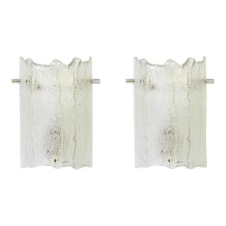 German Murano Ice Glass Vanity Sconces by Kaiser, 1970s, Set of 2 For Sale