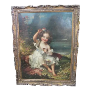 Antique 1832 John Partridge Child Daughter Portrait Oil Painting Original Frame