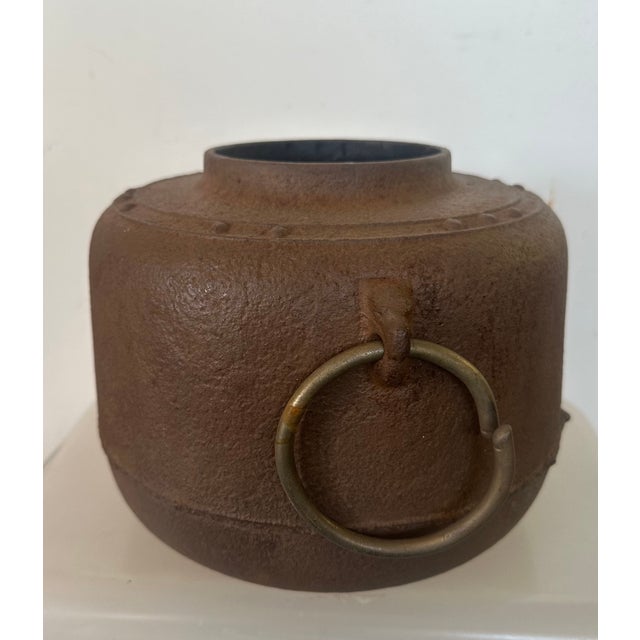Japanese Antique Meiji Japanese Chagama Iron Metal Tea Kettle For Sale - Image 3 of 15
