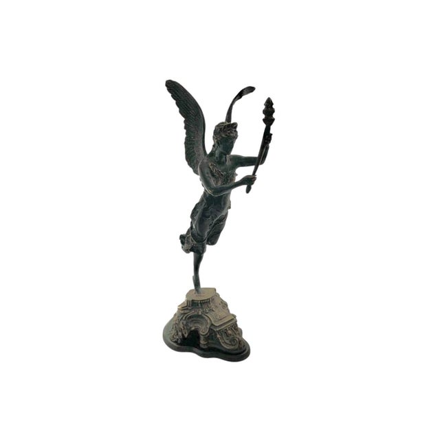 Winged Angel Statue Metal Goddess With Torch Sculpture Vintage Classic Decor For Sale - Image 4 of 9